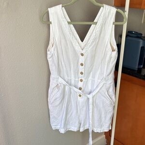 LOFT White Sleeveless Button-Front Romper with Belt